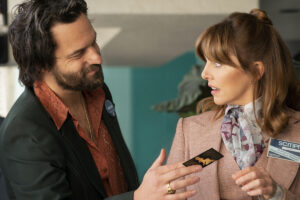 Jake Johnson and Ophelia Lovibond of 'Minx'