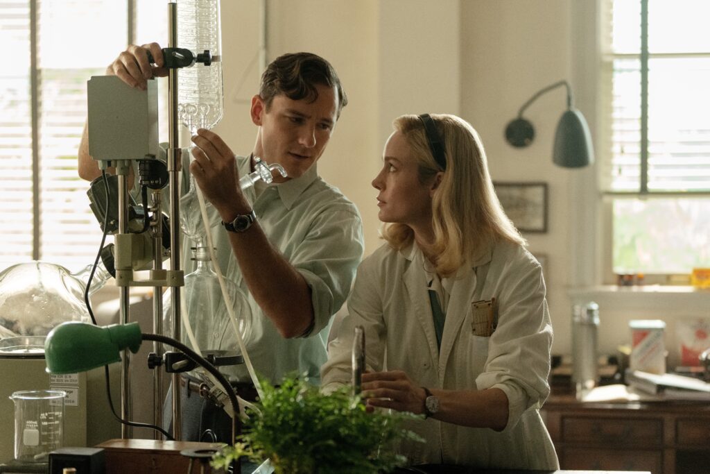 Lewis Pullman and Brie Larson in 'Lessons in Chemistry'