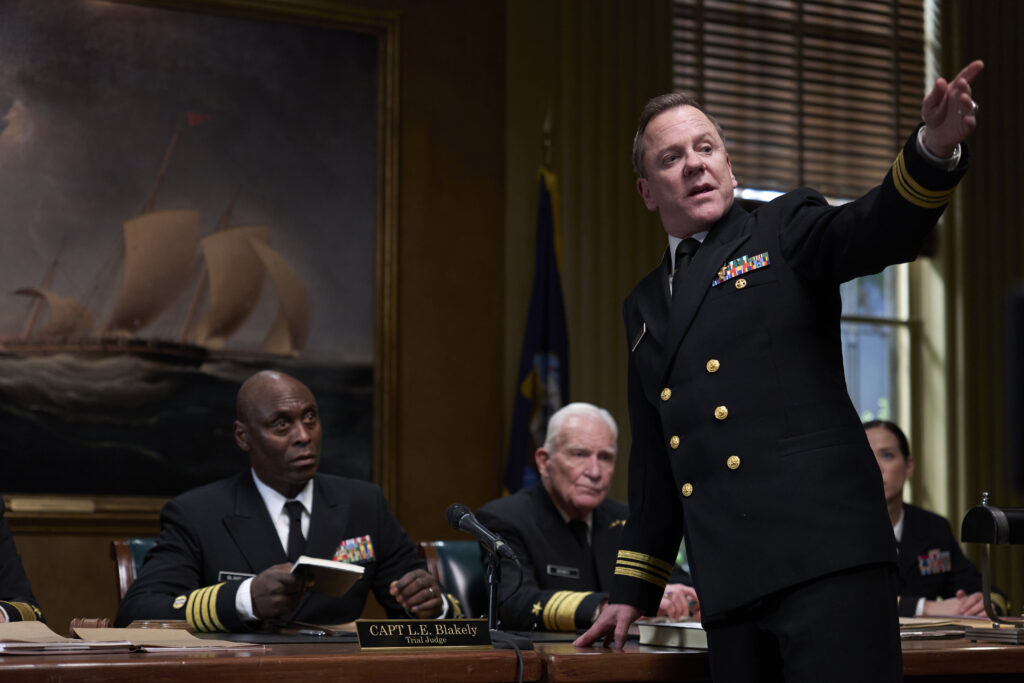 Lance Reddick, Dale Dye, and Kiefer Sutherland in 'The Caine Mutiny Court-Martial'