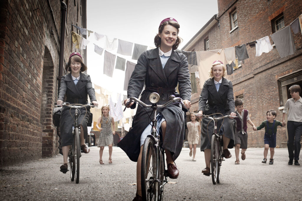 Jessica Raine, Emerald Fennell, and Victoria Yeates in 'Call the Midwife'