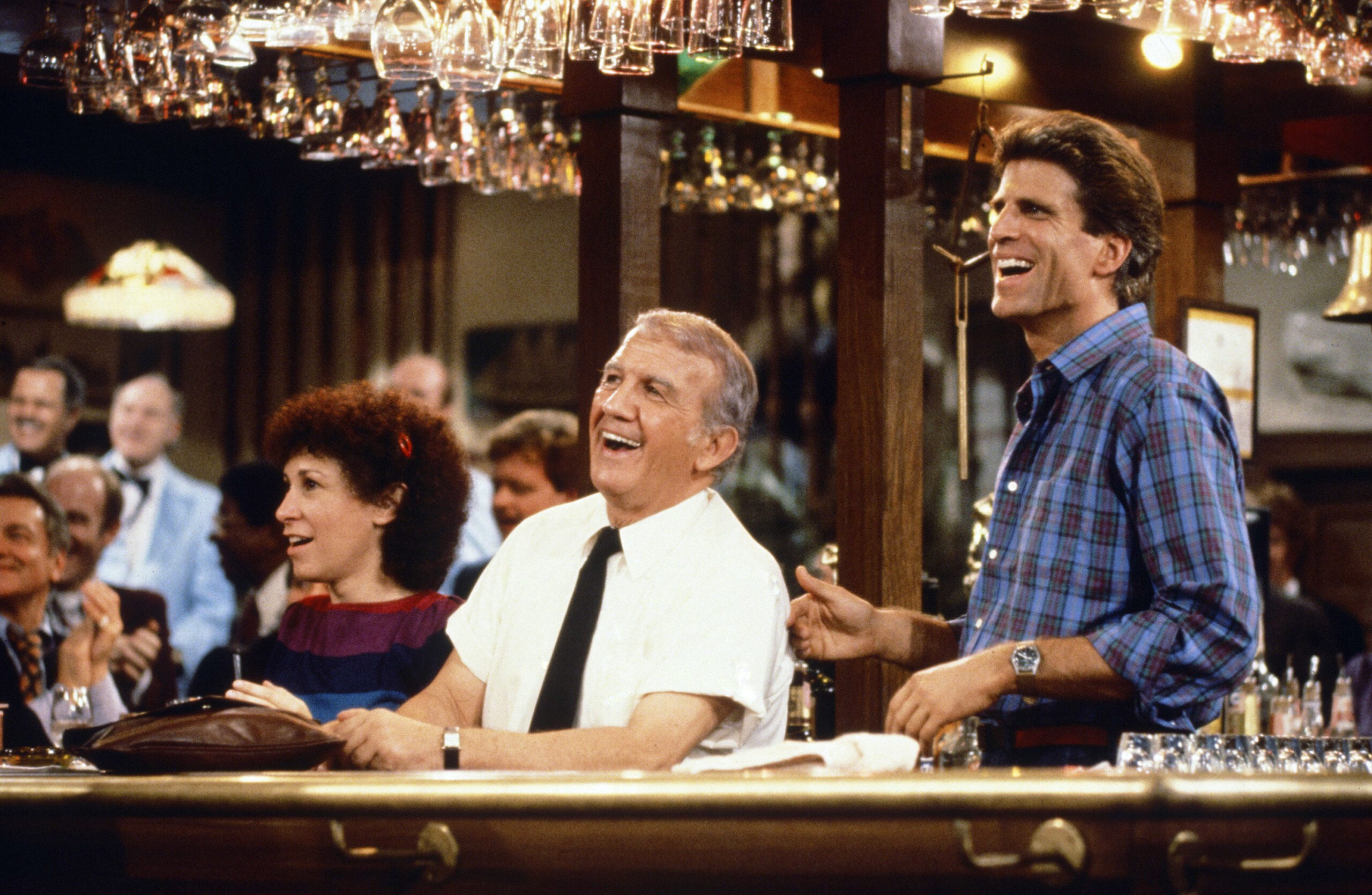 Rhea Perlman, Nicholas Colasanto, and Ted Danson in the old comedy series 'Hulu'