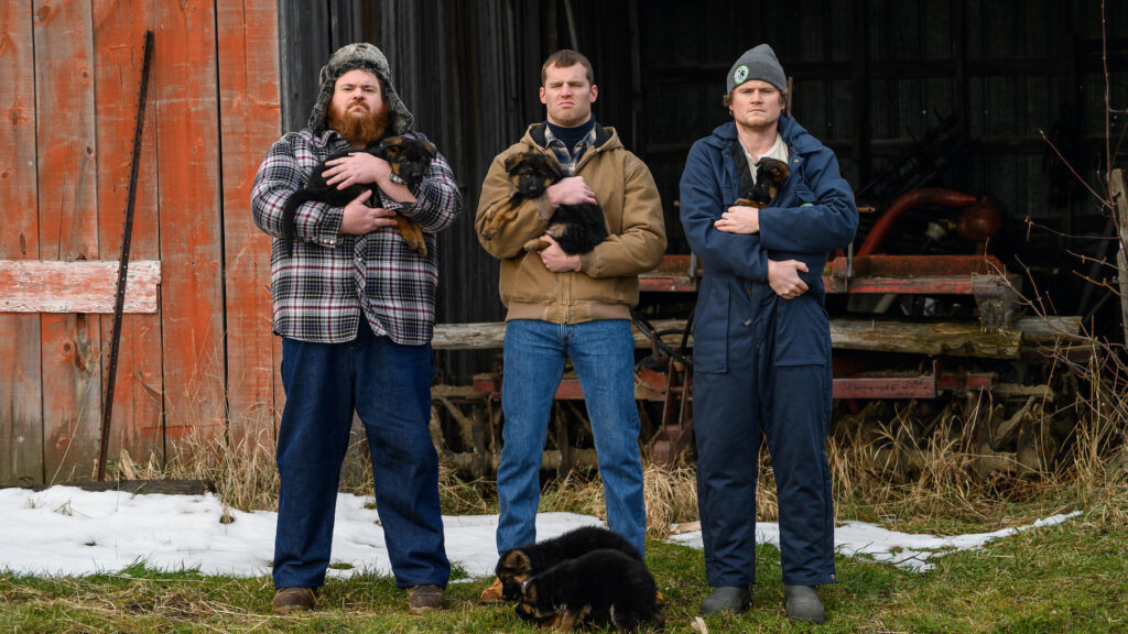 K. Trevor Wilson, Jared Keeso, and Nathan Dales in 'Letterkenny'